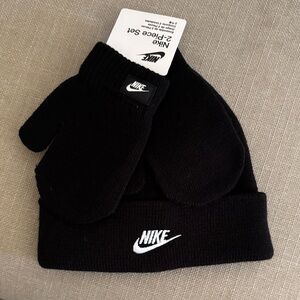 2 piece Nike Black Gloves and Beanie Set